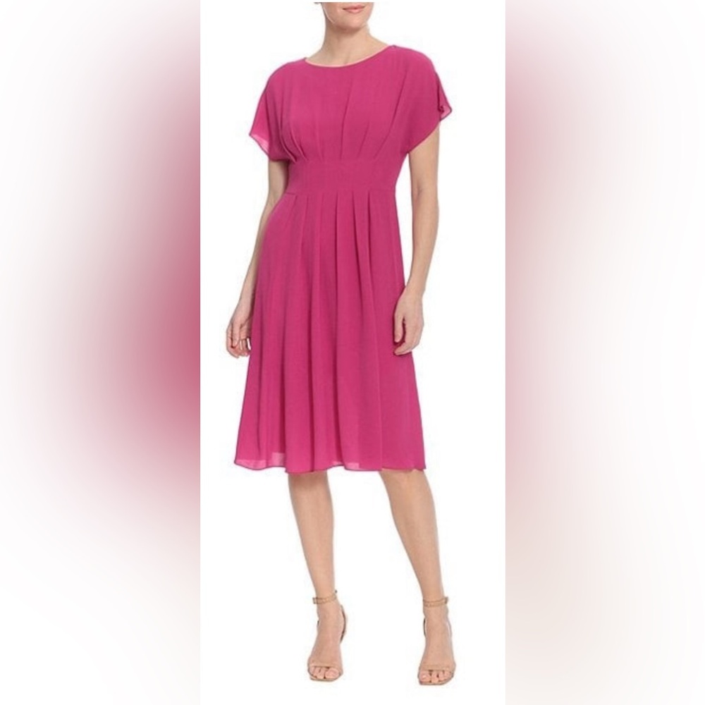 LONDON TIMES SHORT DOLMAN SLEEVE PLEATED A-LINE DRESS plus size 18w Fuchsia